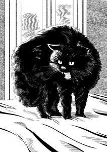 illustration of vampire turning into a cat and attacking laura